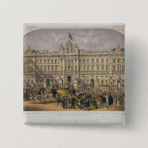 View of Buckingham Palace with a Crowd Outside 15 Cm Square Badge