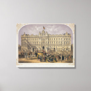 View of Buckingham Palace with a Crowd Outside Canvas Print