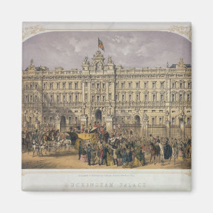 View of Buckingham Palace with a Crowd Outside Magnet