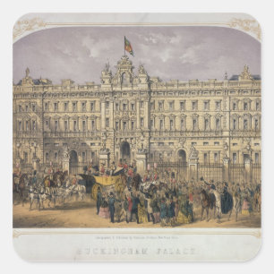 View of Buckingham Palace with a Crowd Outside Square Sticker