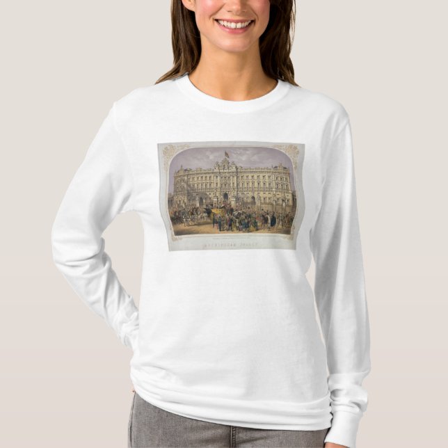 View of Buckingham Palace with a Crowd Outside T-Shirt (Front)