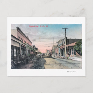 View of Business Section with Horse Carriages Postcard