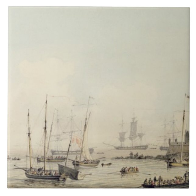View of Castle Cornet, Guernsey, with Shipping, c. Tile (Front)