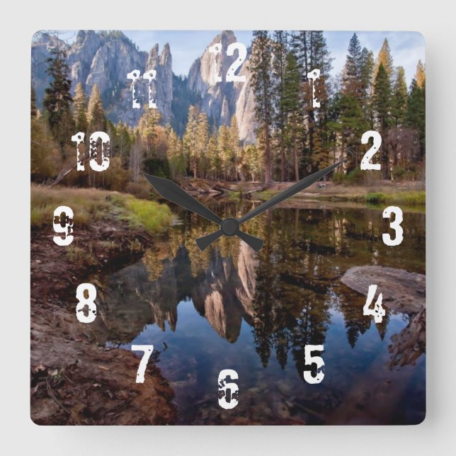 View of Cathedral Peaks Square Wall Clock (Front)
