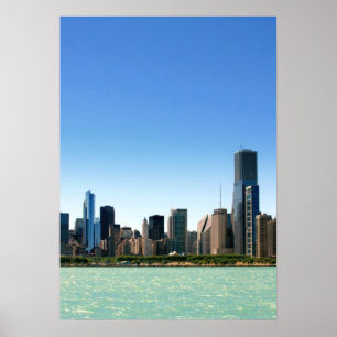 View of Chicago skyline by Lake Michigan Poster