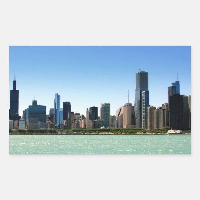 View of Chicago skyline by Lake Michigan Rectangular Sticker (Front)