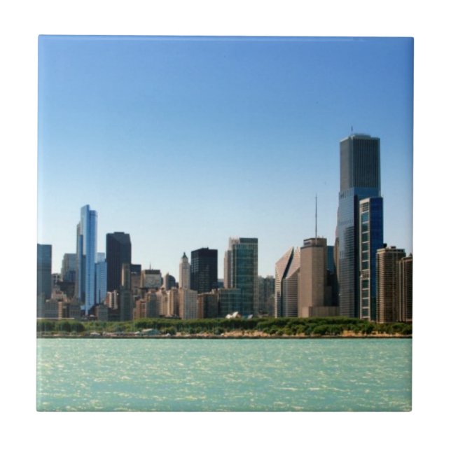 View of Chicago skyline by Lake Michigan Tile (Front)