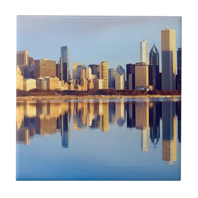 View of Chicago skyline with reflection Tile (Front)