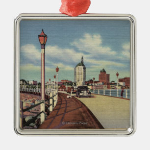 View of City from Rainbow Pier Metal Tree Decoration
