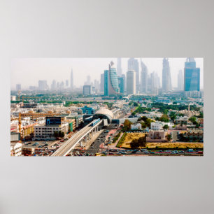 View of city metro line and skyscrapers poster