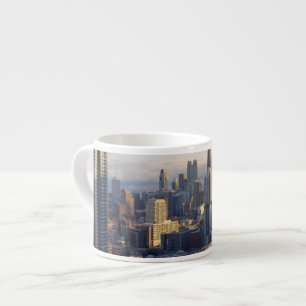 View of cityscape with fantastic light espresso cup