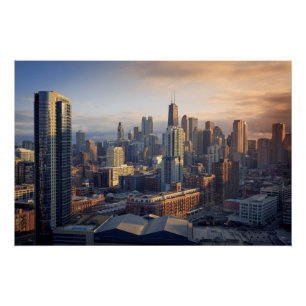 View of cityscape with fantastic light poster