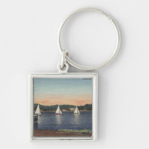 View of Dock, Lake, & Sailboats Key Ring