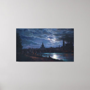 View of Dresden by Moonlight by Johan C Dahl 1839 Canvas Print