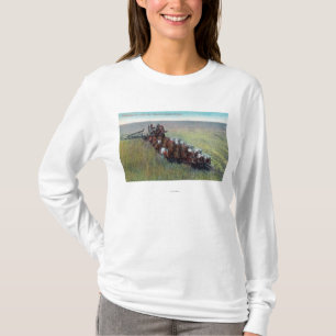 View of Farmers Harvesting with Huge Horse T-Shirt