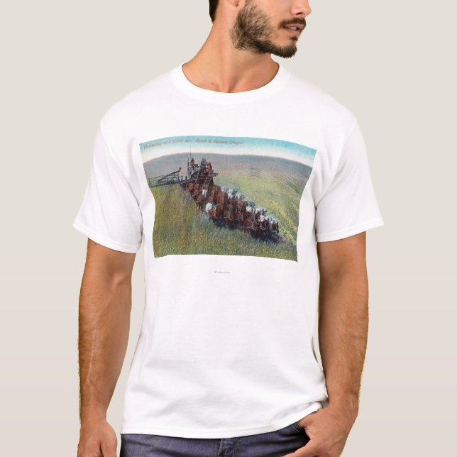 View of Farmers Harvesting with Huge Horse T-Shirt (Front)