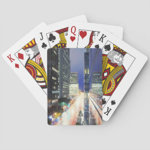 View of financial district office buildings playing cards