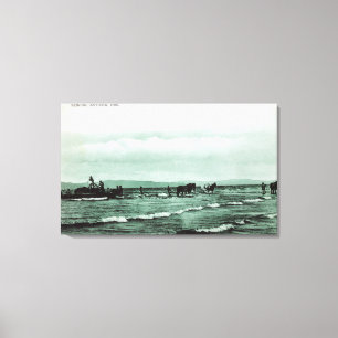 View of Fishermen Seine Fishing, Horse Carts Canvas Print