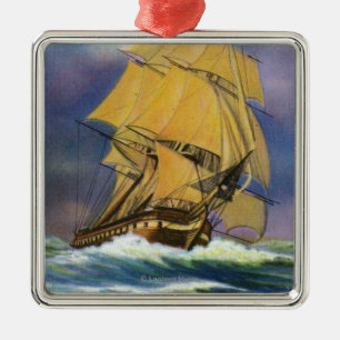 View of Frigate Constitution, Old Ironsides Metal Tree Decoration