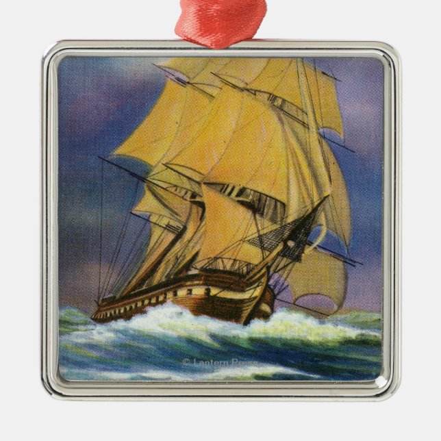 View of Frigate Constitution, Old Ironsides Metal Tree Decoration (Front)