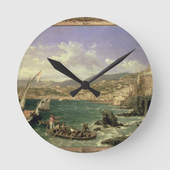 View of Genoa, 1854 (oil on canvas) Round Clock (Front)