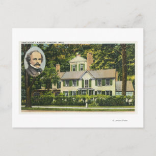 View of Hawthorne's Wayside Residence Postcard