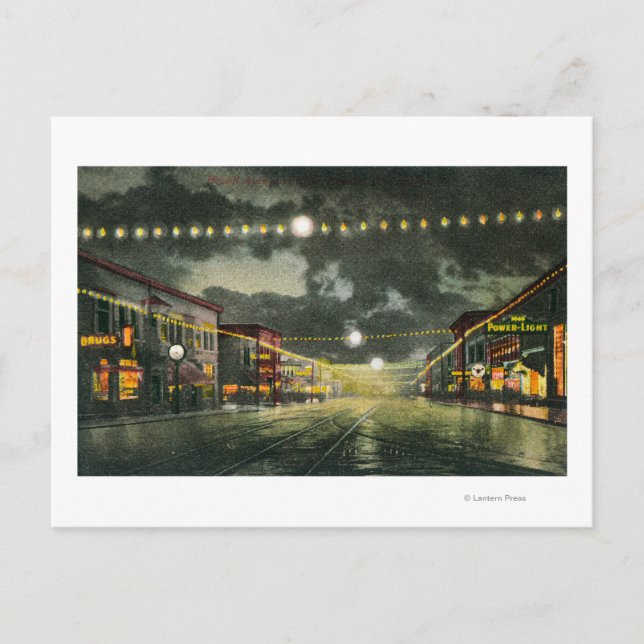 View of Hewitt Avenue at Night Postcard (Front)