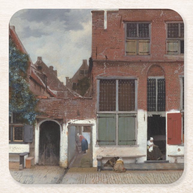 View of houses in Delft by Johannes Vermeer Square Paper Coaster (Front)