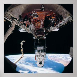 View of Hubble Telescope docked with Endeavour Poster