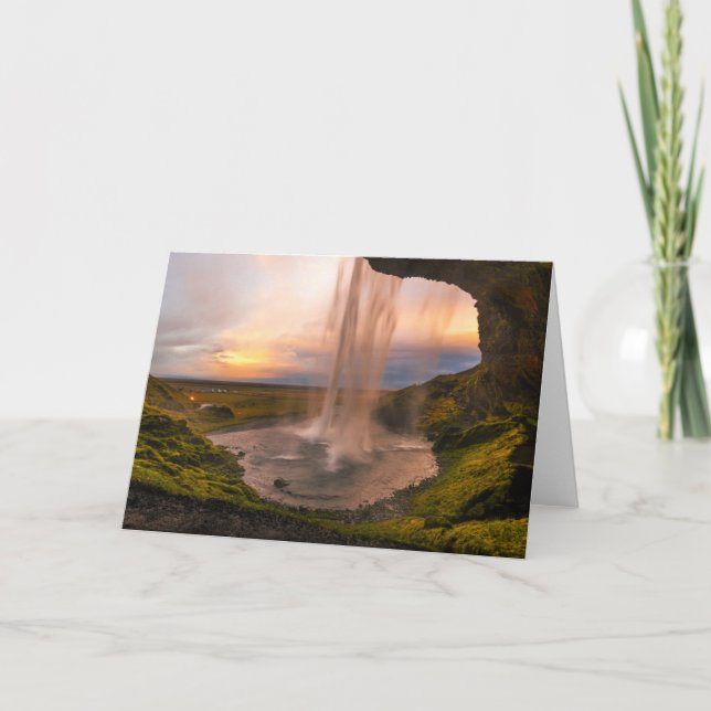 View of Iceland Seljalandsfoss Waterfall Card (Front)