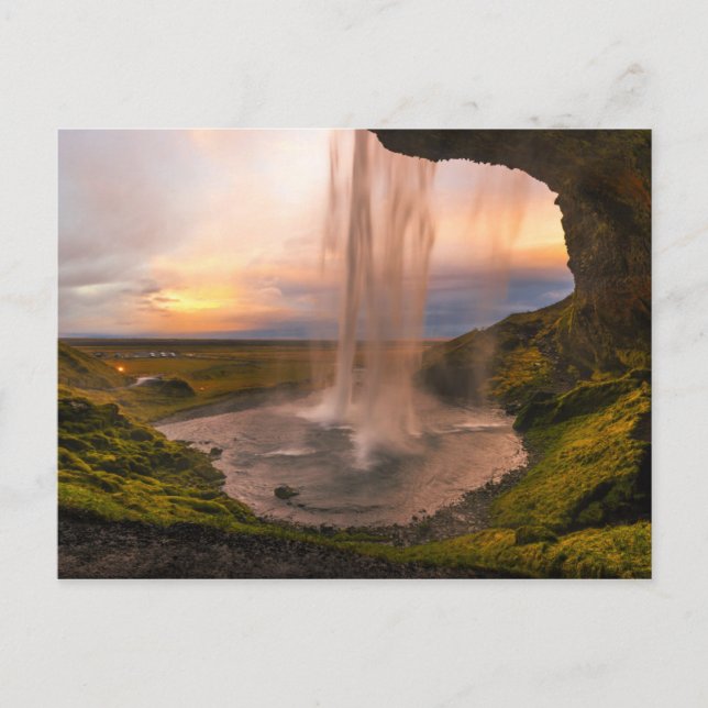View of Iceland Seljalandsfoss Waterfall Postcard (Front)