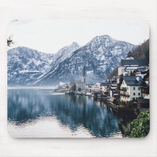 View of Lake and Snowy Mountains Mouse Pad (Front)
