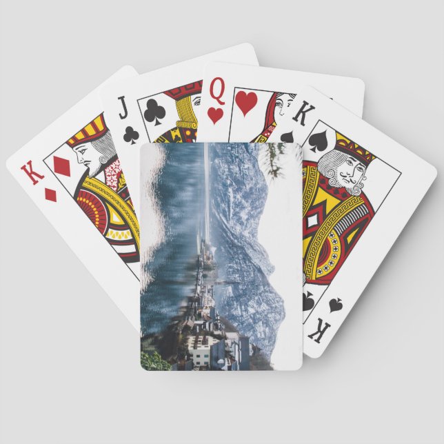 View of Lake and Snowy Mountains Playing Cards (Back)
