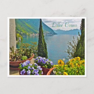 View Of Lake Como Through Potted Flowers Postcard