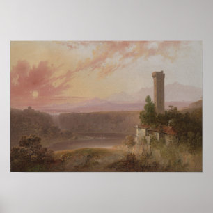 View of Lake Nemi at Sunset Poster