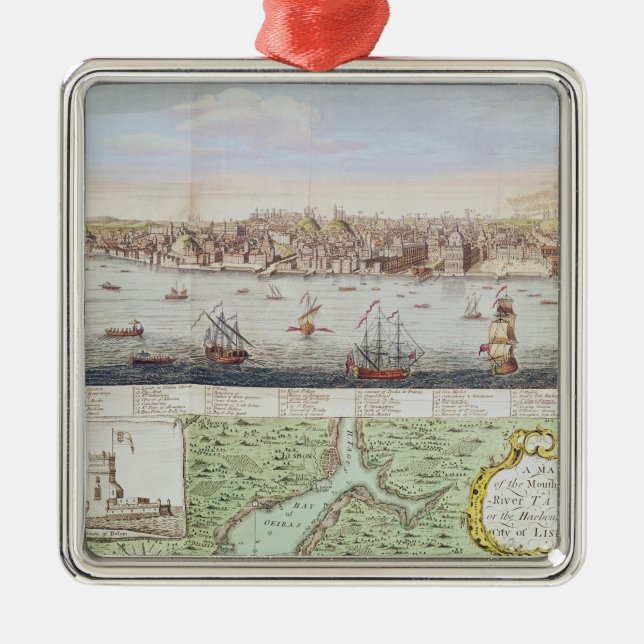 View of Lisbon, 1755 Metal Tree Decoration (Front)