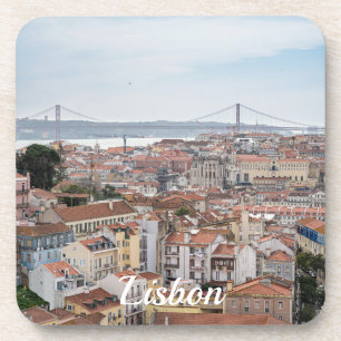 View of Lisbon old town and 25th of April Bridge Coaster