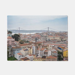 View of Lisbon old town and 25th of April Bridge Doormat