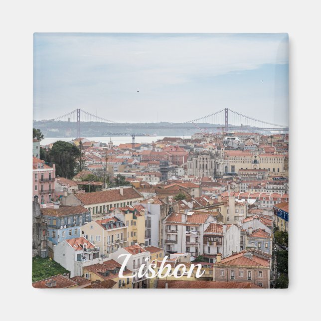 View of Lisbon old town and 25th of April Bridge Magnet (Front)