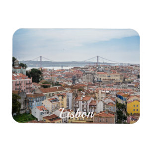 View of Lisbon old town and 25th of April Bridge Magnet
