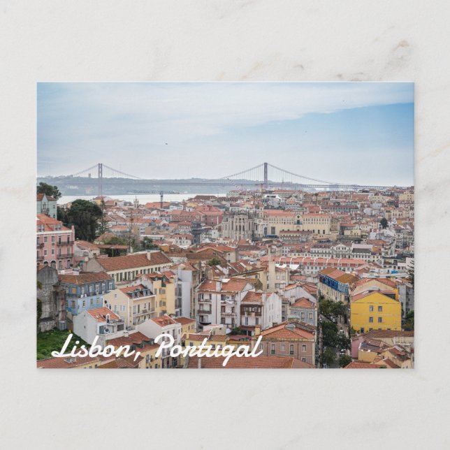 View of Lisbon old town and 25th of April Bridge Postcard (Front)