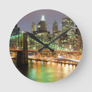 View of Lower Manhattan and the Brooklyn Bridge Round Clock