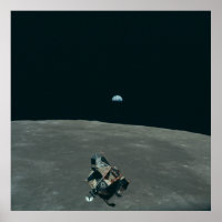 View of Lunar lander w Moon & Earth    