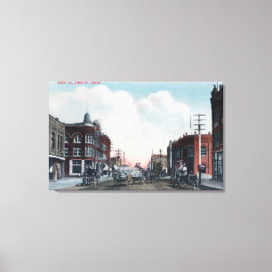 View of Main Street and Horse Carriages Canvas Print