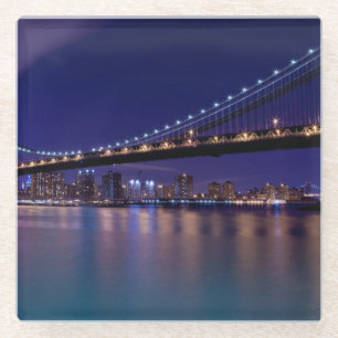 View of Manhattan bridge at night Glass Coaster