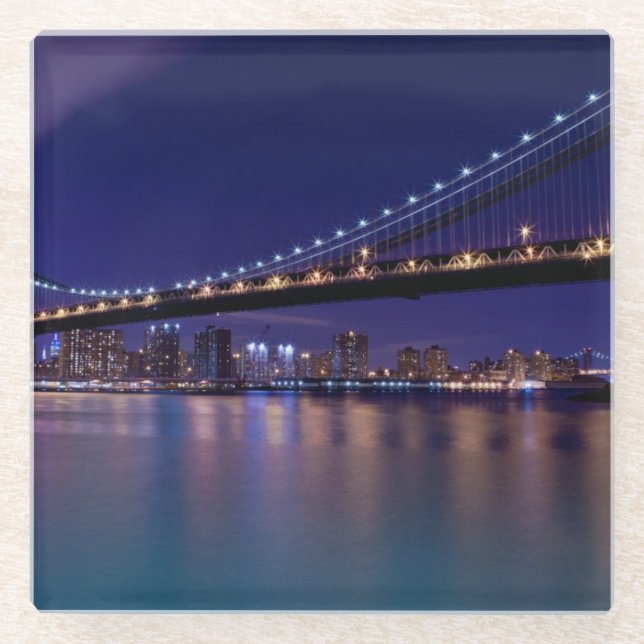 View of Manhattan bridge at night Glass Coaster (Front)