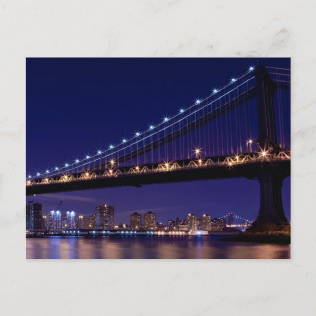 View of Manhattan bridge at night Postcard (Front)