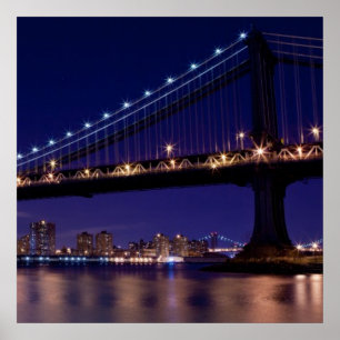 View of Manhattan bridge at night Poster