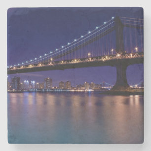 View of Manhattan bridge at night Stone Coaster