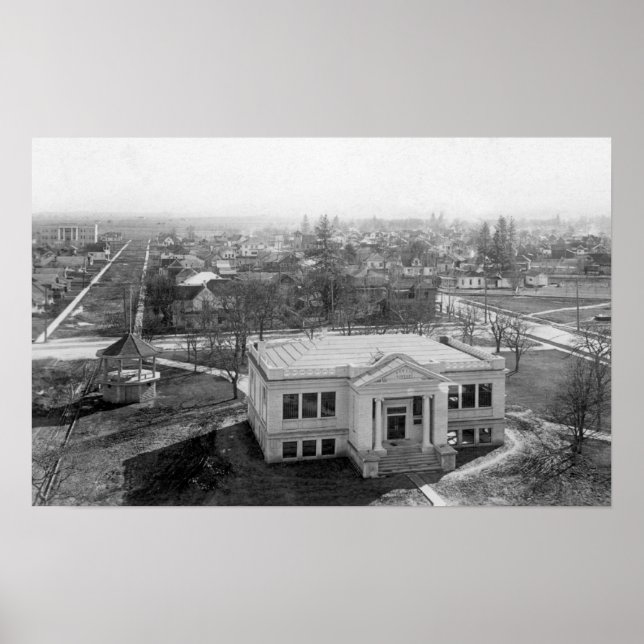 View of Medford, Oregon and Library Photograph Poster (Front)
